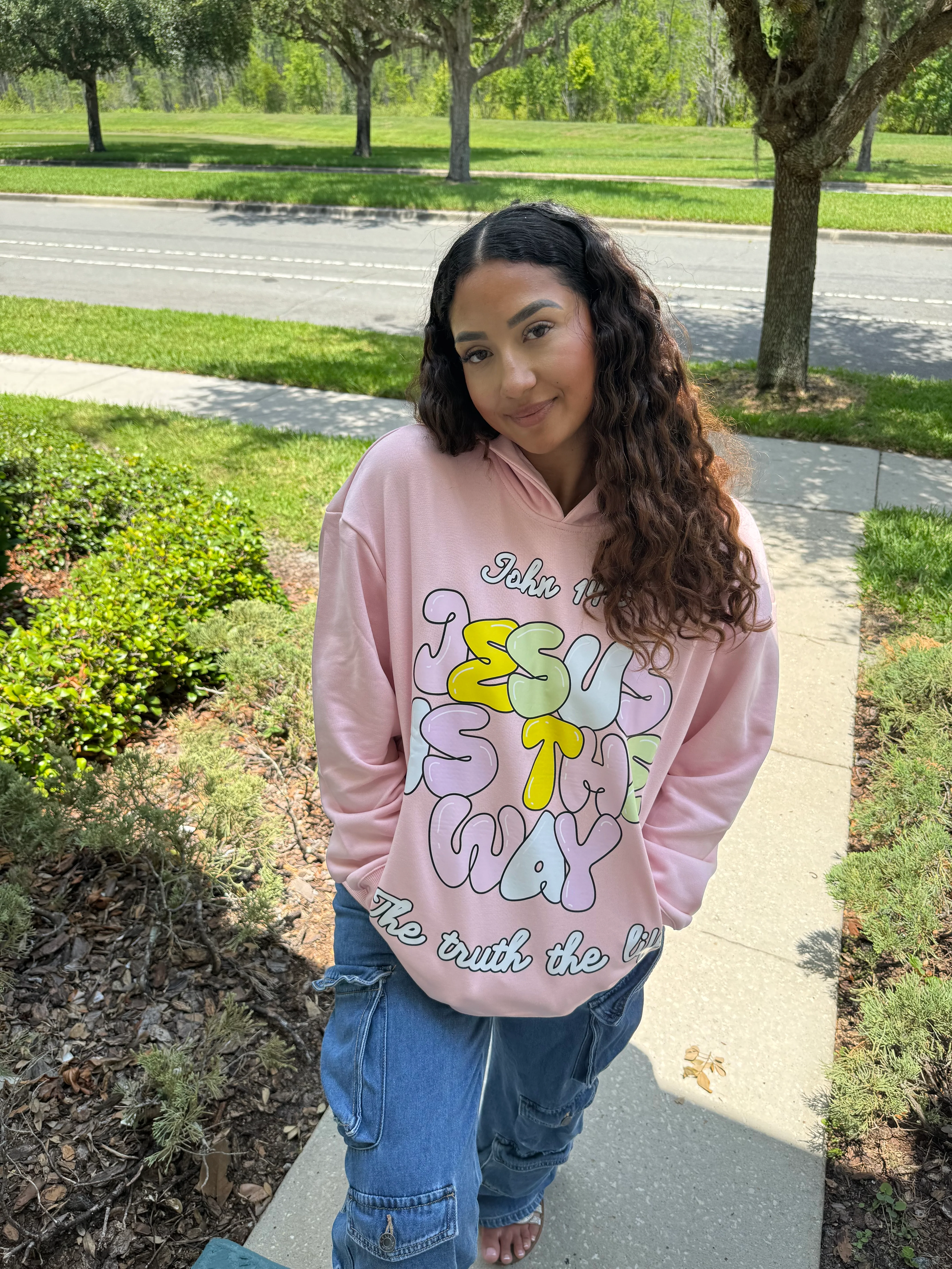 Pink Jesus Is The Way Unisex Hoodie - Image 3